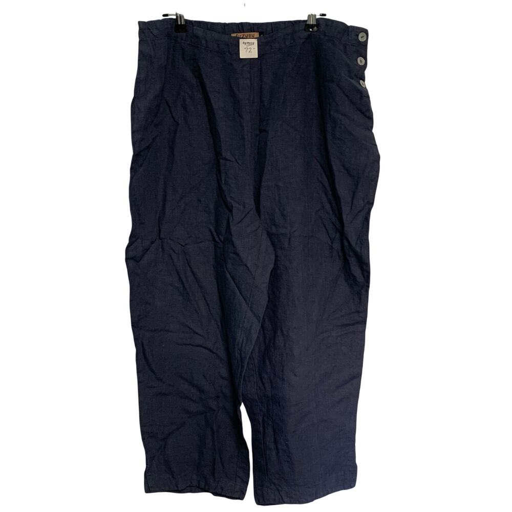 SYZYGY Women's Navy Blue 100% Linen Cropped Pants Made in USA Size XL